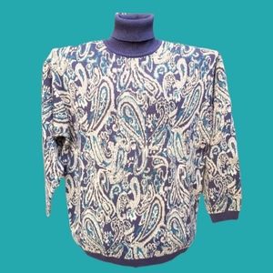 Jones of NY Turtleneck Sweater Wool Blend Paisley Pattern Trendy